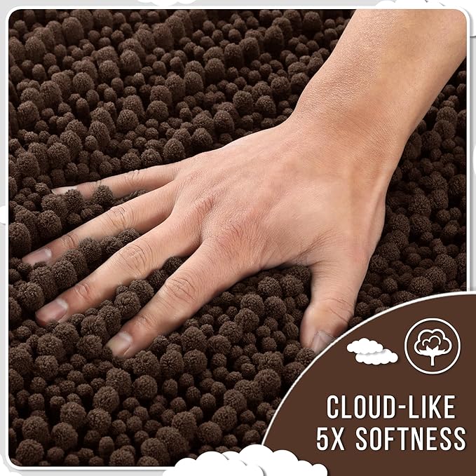 Yimobra Large Bathroom Rugs Non Slip Washable 36x24 Inch - Ultra Soft Absorbent Chenille Bath Mat, Quick Dry Shaggy Floor Carpet for Tub Shower, Brown Home Decor Accessories