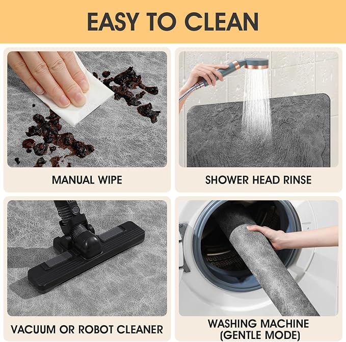 ACCUMTEK Non Slip Bath Mat, Thin Bathroom Rugs Fit Under Door, Quick Dry Bath Mats, Machine Washable Bath Rugs for Bathroom, Bathtub & Kitchen, Bathtub, Light Gray/Crackle/32 x20