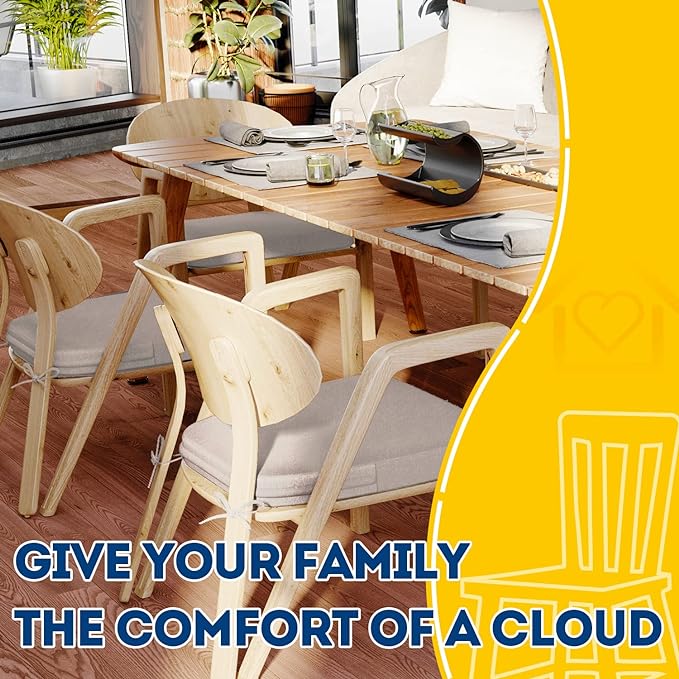 AAAAAcessories D-Shaped Chair Cushions, 2" Thick Dining Chair Pads with Ties and Removable, Machine-Washable Cover, 17" x 16", Set of 8, Oatmeal Beige