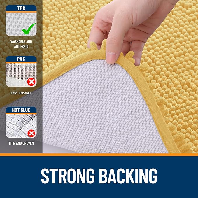 OLANLY Small Bathroom Rugs 24x16, Extra Soft Absorbent Chenille Bath Rugs, Rubber Backing Quick Dry, Machine Washable Bath Mats for Bathroom Floor, Tub and Shower, Home Decor Accessories, Yellow