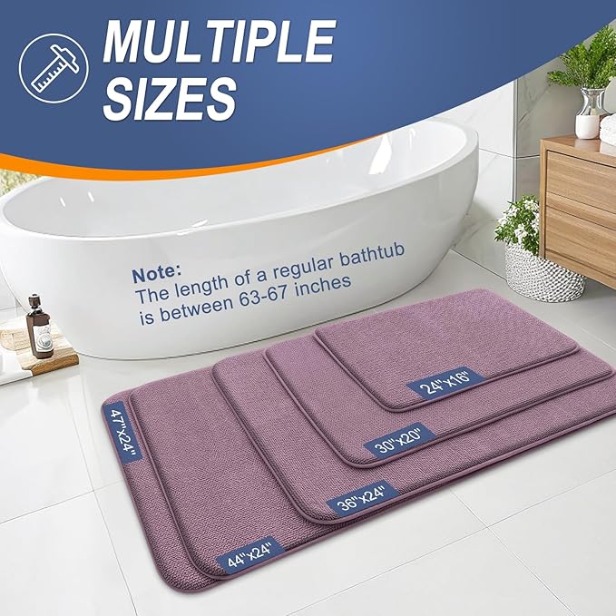 OLANLY Thick Memory Foam Bathroom Runner Rugs 47x20, Extra Soft Absorbent Long Bath Rug, Quick Dry, Non-Slip, Machine Washable Bath Mats for Bathroom, Tub and Shower, Home Decor Accessories, Deep Plum