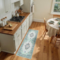 RELEANY Area Rugs Runner 2'x5' Washable Non-Slip, Floral Vintage Distress Medallion Carpet for Kitchen Hallway Bedroom Beside Laundry Room Bathroom, Green Navy Blue White Red Teal