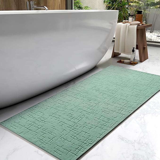 AMOAMI-Bath Mat-Absorbent Quick Dry Bathroom Floor Mats-Washable Rubber Backing Bath Mats for Bathroom Rugs Fit Under Door-Bath Rug for in Front of Sink Bathtub Shower Room, Moss 24''x48''