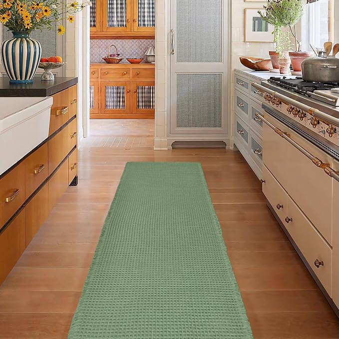ZALL Waffle Bath Mat,Super Absorbent Non Slip Bathroom Rug,Sage Green 24X72inch,Machine Washable Ultra Soft Floor Mats