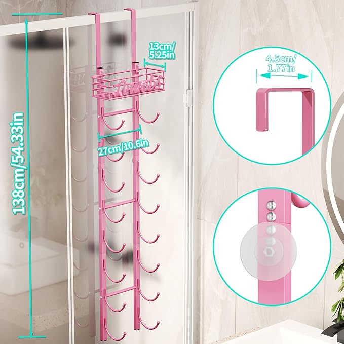 HapiRm Towel Racks for Bathroom Storage - 9 Tier Over The Door & Wall Mount Rolled Towel Storage Organizer Holder with Metal Shelf Basket for Small Bathroom, Camper, Rv - Pink, Patented