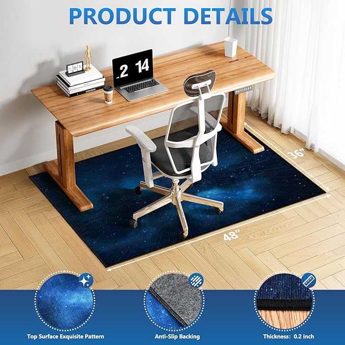 Office Chair Mat for Hardwood Floor&Tile Floor,36"x48" Heavy Duty Desk Chair Mat for Hard Floors,Under Desk Rug for Rolling Computer Chair,Anti Slip,Low Pile Carpet Floor-Starry Blue