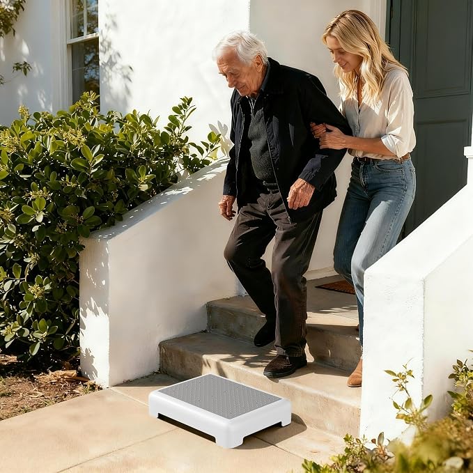 Mobility One Step Stool for Adult Elderly, Non-Slip Heavy Duty Indoor Outdoor Step Platform Assistive Device, Portable Riser for Car, Bed, Door, Stair, Bathroom, Black-Gray, White-Gray