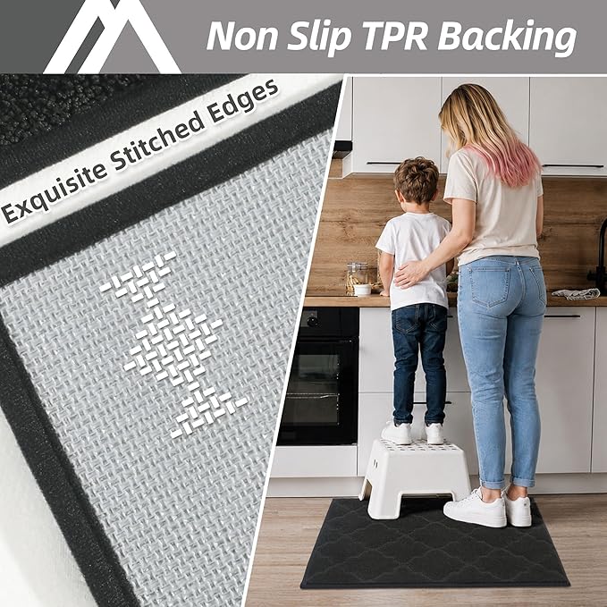 COSY HOMEER Kitchen Rugs Washable Non Slip Kitchen Mats for Floor Absorbent Kitchen Carpet 20" x 32" Soft Rugs for Kitchen,Sink Mat,Entrance,Area Rugs,Black