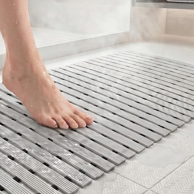 AceOrbit Weighted Non Slip Bath Mat for Textured tub, Heavy Duty Anti Slip Bath Mat for Bathtub and Shower Surfaces, Without Suction Cups for Textured, Reglazed, Refinished Tub(Gray,32 x 17 Inch)