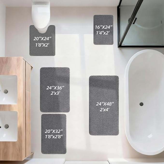 COSY HOMEER Toilet Rugs U-Shaped 24"x20",Soft Absorbent Bath Mat with Non-Slip TPR Backing, Machine Washable Shaggy Bath Rug for Toilet,Dark Grey
