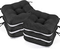 BETU Black Chair Cushions for Dining Chairs Set of 6,3.5" Thick Kitchen Table Chair Pads with Ties,Non Slip Backing and Covers,Seat Cushion for Dining Room,Bar,Patio Chairs,15.5"X15.5"X3.5",Black