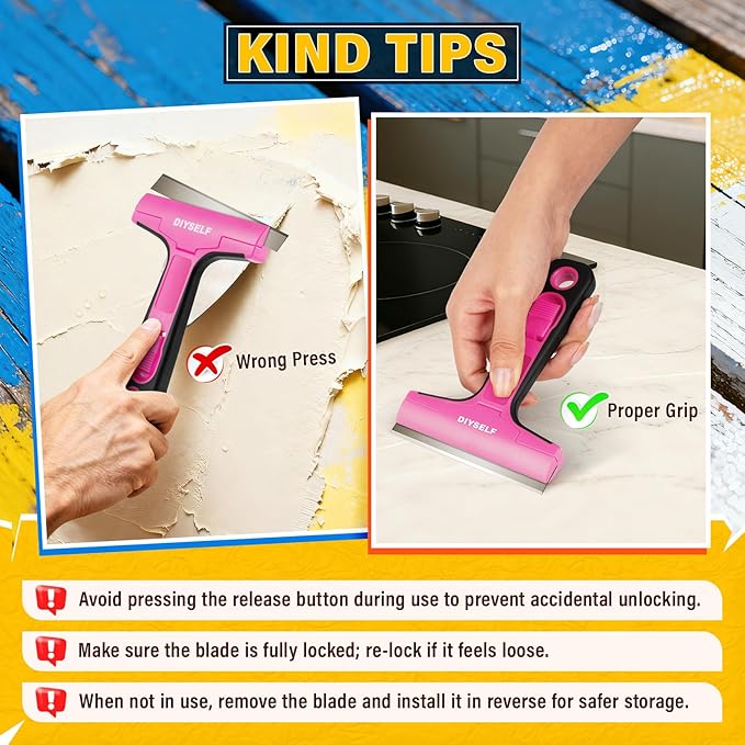 DIYSELF 1 Pack Razor Blade Scraper with 10 Extra Razor Blades, Scraper Tool, Glass Scraper for Cleaning, Glass Stove Top Scraper, Window Scraper, Paint, Cooktop, Oven Scraper, Razor Scraper Tool