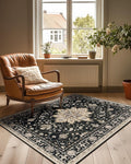 RELEANY Area Rugs 3'x4' Washable Non-Slip, Floral Vintage Distress Medallion Carpet for Living Room Bedroom Dining Room, Black Brown Neutral Dark Tan