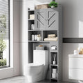 Over the Toilet Storage Cabinet, Freestanding Farmhouse Storage Cabinet Over Toilet, Bathroom Organizer with Paper Holder Stand and Adjustable Shelf, Grey
