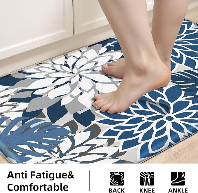 Arenarug Kitchen Mats for Floor 2PCS Cushioned Anti Fatigue Kitchen Mats Waterproof Non Slip Kitchen Mat Rug Set Comfort Foam Standing Mat for Sink, Laundry, Office, 24"x39"+24"x59", Blue Gray