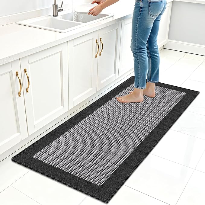 StepRite Kitchen Rugs, Kitchen Mat for Floor, 47"x20" Non-Slip Machine-Washable Commercial Floor Mat, Absorbent Heavy-Duty Rug for Office & Home, Sink Standing Mat, Entryway Carpet, Door Mat, Black