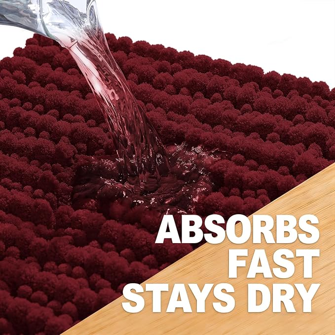 OLANLY Long Bathroom Rugs Runner 47x24, Thick Soft and Absorbent Chenille Bath Mat, Non-Slip, Machine Washable Quick Dry Bath Rugs for Tub Shower Floor, Home Decor Accessories, Burgundy