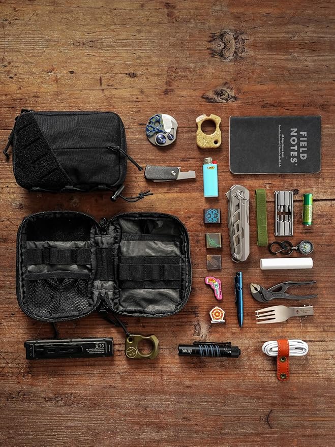 TACTICAL GEEK Block E4.0 EDC Compact Waist Pouch, Utility Pocket Organizer with Elastic Cord, Nylon Dual-Directional Zippers Tool Pouch, Multi-Purpose Small Gadget Organization for Daily Carry(Black)