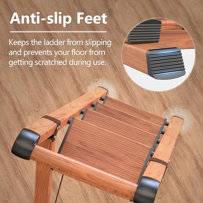 Folding Step Ladder, 4 Step Ladder with Anti-Slip and Wide Pedal, Lightweight Aluminum Step Stool with Handgrip, Space Saving Stepladder for Home and Kitchen, 300 lbs Capacity (Woodgrin