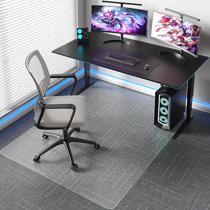 Tydle Chair Mat for Carpet, 36" x 48" Office Chair Mat for Carpeted Floors, Heavy Duty Rolling Computer Under Desk Mat with Grips, Floor Protector Mat for Home Office (Clear)