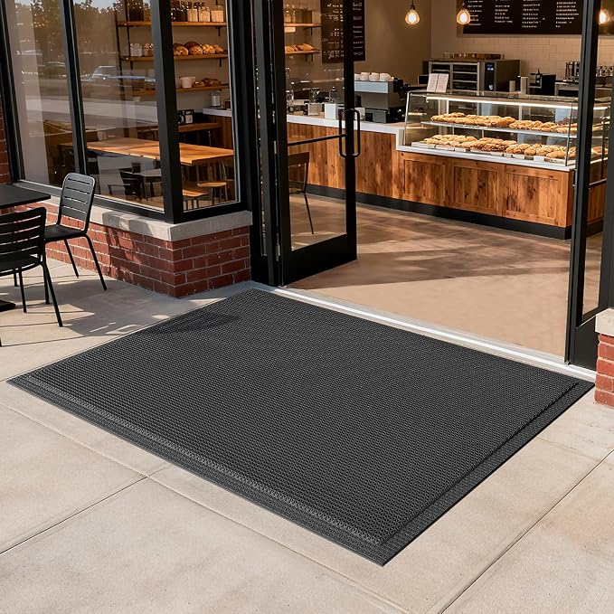 Front Door Mat 36''x59'', Drainage Heavy Duty Dirt Trapping Non-Slip Doormats, Outdoor Rubber Floor Mats, Restaurant Commercial Kitchen Industral Pool Entrance Bar Wet Area, Black