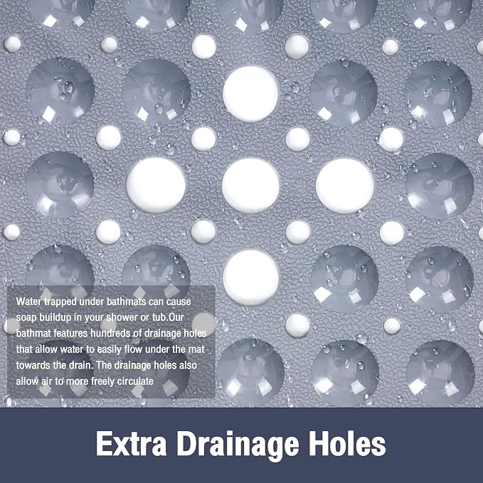 Gray Square Shower Bathtub Mat Non Slip 21x21 Inch, Soft Bath Mat for Inside Shower Tub, Shower Stall Mats for Bathroom Floor with Big Suction Cups Drain Holes, Easy Washable Dry BPA-Free