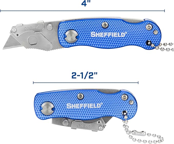 Sheffield Mini Box Cutter, Mini Utility Knife Aluminum Handle, Accepts Mini Utility Blades, Keychain Knife for Home, Office, Trades, and Warehouse