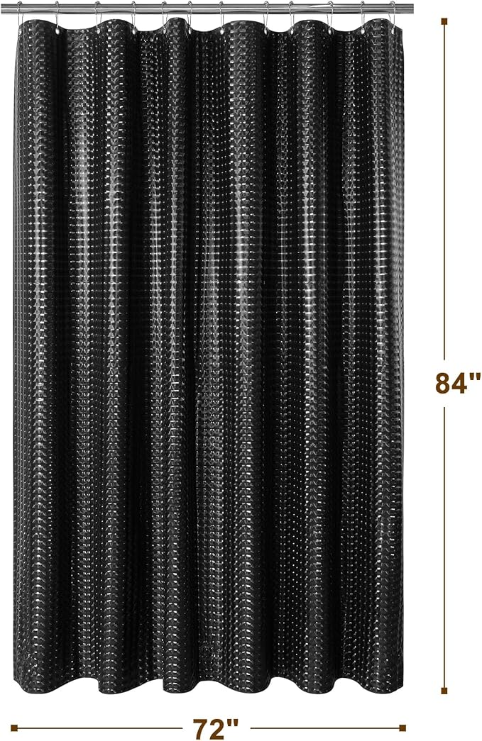 Barossa Design Extra Long Shower Curtain Liner 72" x 84", Waterproof XL PEVA Shower Liner with 3 Magnets for Bathroom, Lightweight, Metal Grommets - Dimensional Black, 72x84