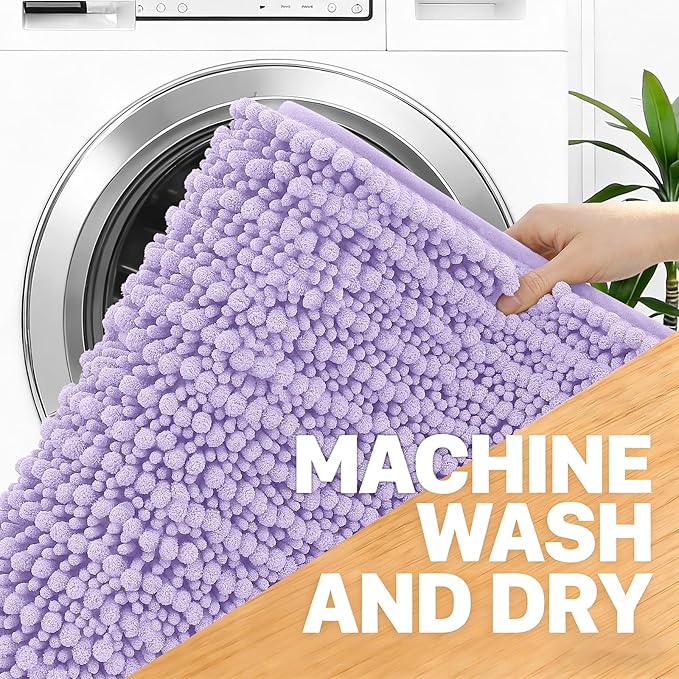 OLANLY Bathroom Rug Mat 40x32, Thick Soft and Absorbent Chenille Bath Mat, Non-Slip Rubber Backing, Machine Washable Quick Dry Bath Rugs for Tub Shower Floor, Home Decor Accessories, Lavender
