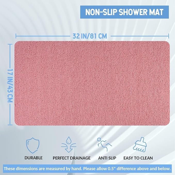 Hargiis Non-Slip Bathtub Mat, Anti Slip Shower Mat, Fast Drying Bathtub Mats, Foot Scrubber Mat, Anti Slip Mat for Tub, Floor, Bathroom, Kitchen, Home, Hotel (Pink 32"×17")