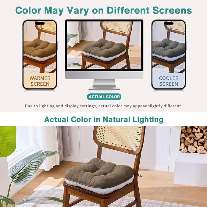 BETU Chair Cushions for Dining Chairs,3.5" Thick Kitchen Table Chair Pads with Ties,Non Slip Backing and Covers,Seat Cushion for Dining Room,Bar,Patio Chairs,18"X18"X3.5"