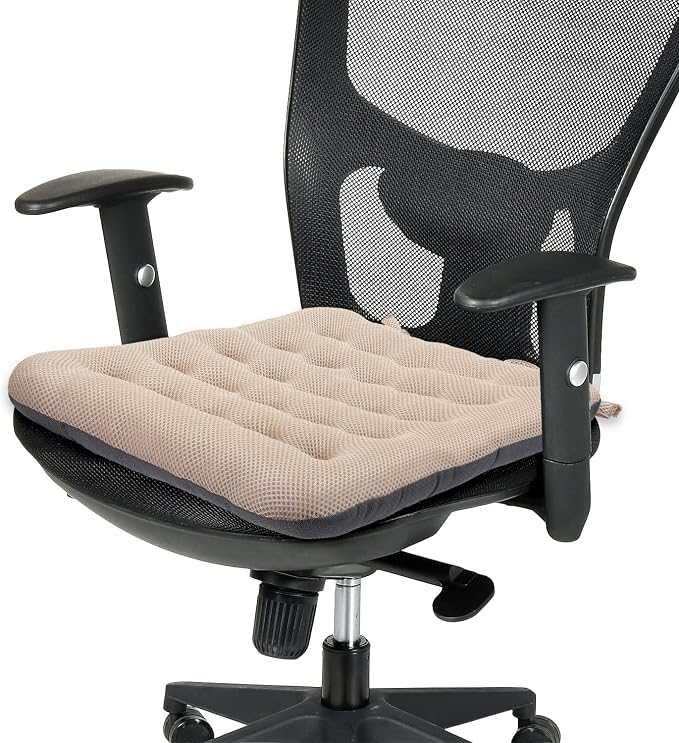 SINOSSO Excellent Support Effect Office Chair Cushion 1 Pack, Luxury Air Mesh Breathable Non-Slip Desk Computer Seat Cushion, Kitchen Dining Room Square Chair Pad (1 Count, Beige)
