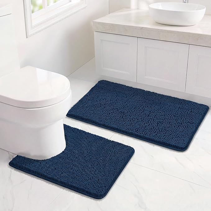 Bcoimo Bathroom Rug Set, Chenille Bathroom Rugs, Absorbent Non Slip Plush Bath Mats, Machine Washable Fast Drying Floor Mats for Tub, Shower, Sink, Vanity