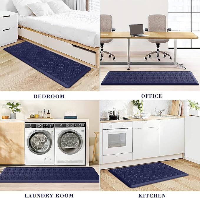 Kitchen Mat [2 PCS] Cushioned Anti-Fatigue Floor Mat Water Resistant Non-Skid Kitchen Mats and Rugs Ergonomic Comfort Foam Kitchen Rugs Standing Mat for Kitchen Floor Office Sink Laundry(Blue)