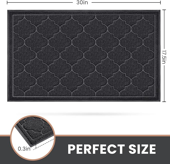 LuxStep Door Mat Large Indoor Outdoor Doormat, Non-Slip Low-Profile Design Floor Mat, Durable Trap Dirt and Dust Front Door Welcome Mat for Entryway,Patio,Garage,High Traffic Areas,(Black, 17"x30")