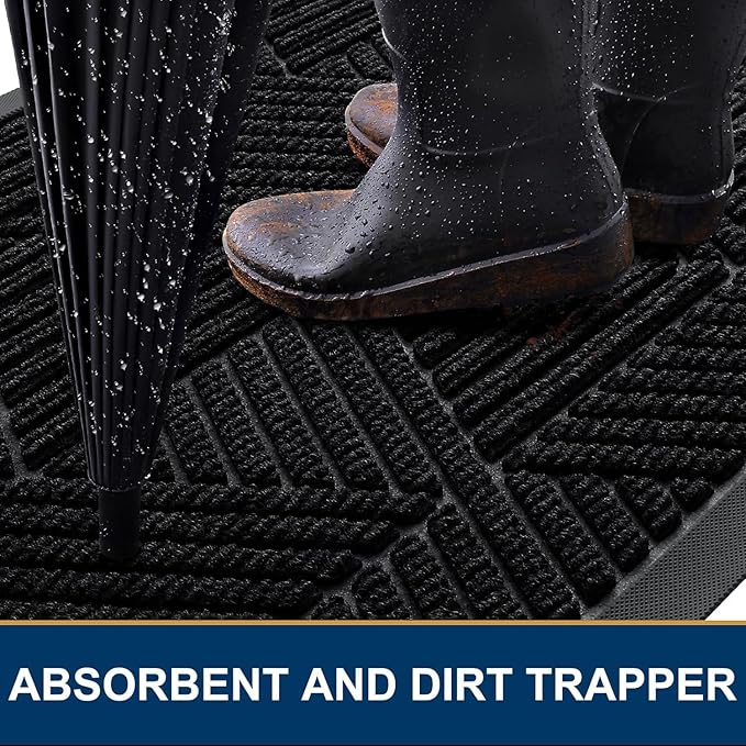 Smiry Front Door Mat Outside Entrance, Heavy Duty Sturdy Natural Rubber Doormat, Trap Dirt and Moisture, Easy Clean Low Profile Mats for Indoor Outdoor Entry, Irregular Triangle (47x17, Black)