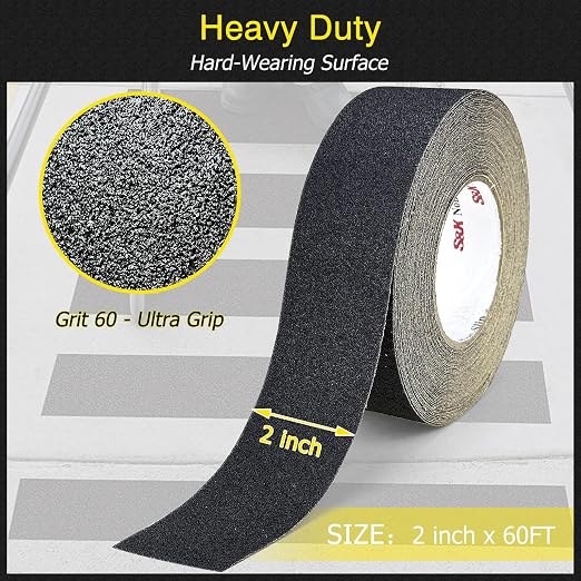 S&X Heavy Duty Anti Slip Tape - 2" x 60' Premium Industrial Grade Grit 60 - Non-Skid Traction Grip Tape for Outdoor Stairs, Steps, Ramps, Boats, Decks - Waterproof, Weather & Wear Resistant