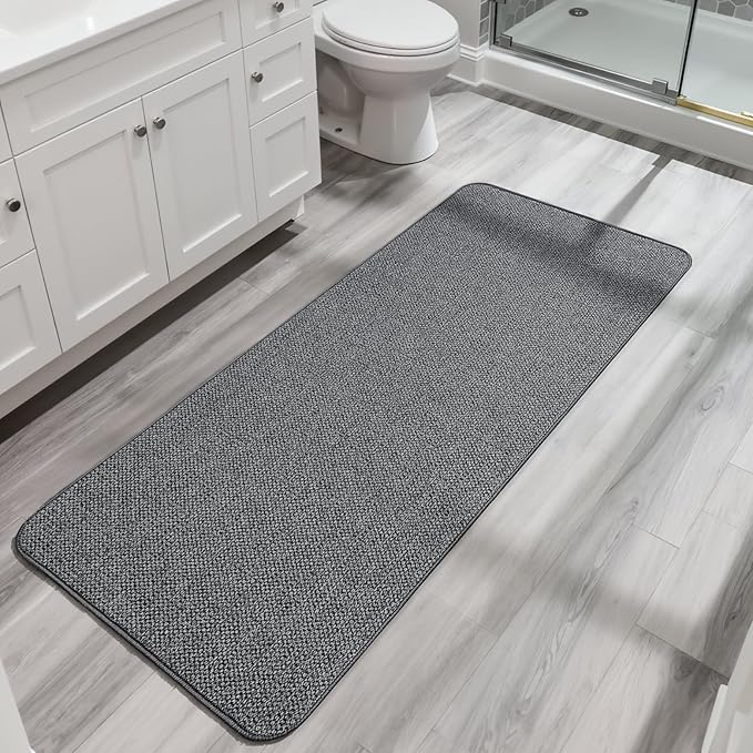 Bosap Bath Mat,Ultra Thin Bathroom Runner Rugs,Large Bath Mats for Bathroom,Quick Dry,Non-Slip,Machine Washable,Low Pile,Bath Rug,Shower Outside,Sink,Home Decor Accessories.Dark Grey,2'x6'(24x72inch)