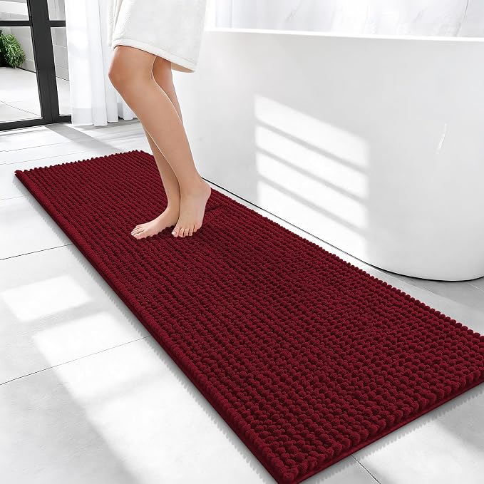 OLANLY Thick Bathroom Runner Rugs 47x17, Extra Soft Absorbent Chenille Bath Rugs, Rubber Backing, Machine Wash Dry, Long Bath Mats for Bathroom Floor, Tub and Shower, Home Decor Accessories, Burgundy