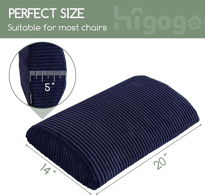 HIGOGOGO Lumbar Support Pillow for Recliner Chair/Accent Chair/Couch, Large Memory Foam Back Support Cushion for Elderly, Recliner Cushions for Back Rest, Pain Relief, Reading, Washable Cover, Navy