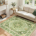 RELEANY Area Rugs 4'x5' Washable Non-Slip, Floral Vintage Distress Medallion Carpet for Living Room Bedroom Dining Room, Sage Green Yellow