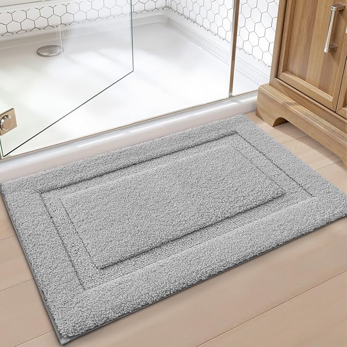LUMI Ultra Soft Bathroom Rugs Non Slip with Rubber Backing, Absorbent Washable Bath Mat Quick Dry, Upgraded Premium Microfiber Plush Carpet for Bathtub and Shower Floor, Grey, 16x24