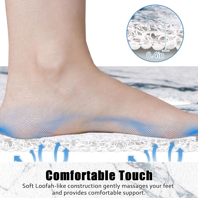 Square Shower Mat Non Slip: 24x24 Inch Shower Floor Mat with Drain Hole in Middle, Super Soft and Comfortable PVC Loofah Massage Bath Mat for Shower, Anti Slip Shower Stall Mat, Quick Drying