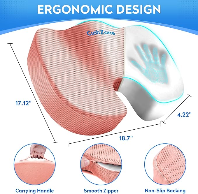 XXL Seat Cushion Office Car Seat Cushion, Memory Foam Cushion for Office Chair, Car Seat, Airplane, Bleacher Non-Slip Chair Pad (Pink