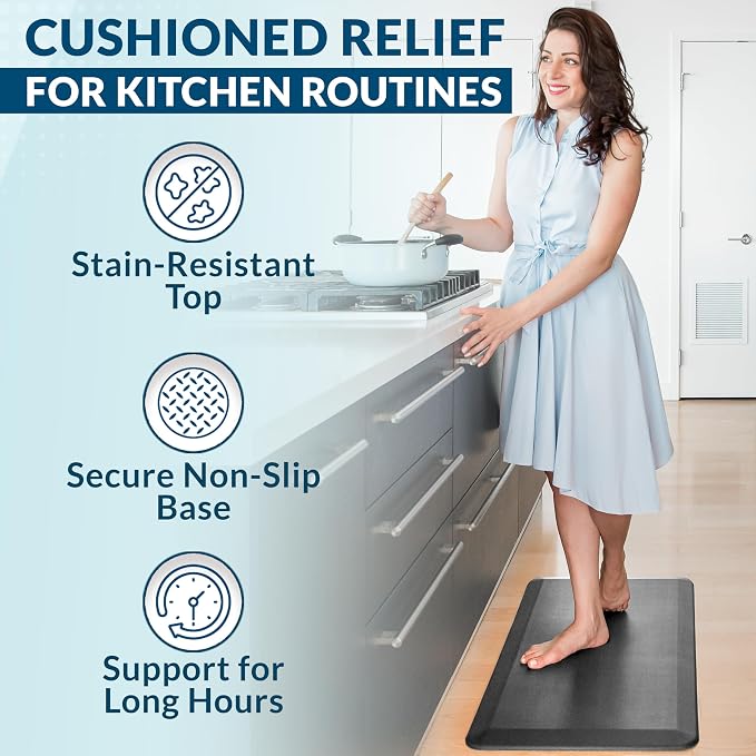 ComfiLife Anti Fatigue Floor Mat – 3/4 Inch Thick Kitchen Mats for Floor, Standing Desk Mat, Kitchen Rug – Comfort at Home, Office – Durable – Stain Resistant – Non-Slip Bottom (24" x 70", Charcoal)