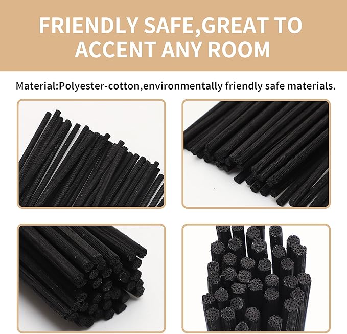 VFULIE 100PCS Reed Diffuser Sticks, Refill Replacement for Aroma Fragranc (100, Black)