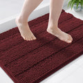 Grandaily Chenille Striped Bathroom Rugs 44x24, Extra Thick and Soft Absorbent Bath Mats, Rubber Backing, Plush Shaggy Shower Carpet, Machine Wash Dry, Bath Rug for Bathroom, Reddish Brown