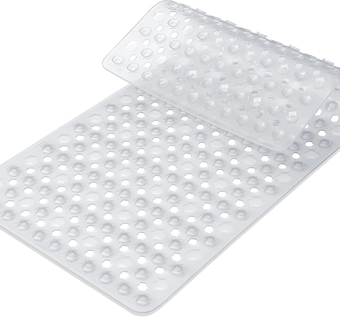 Yimobra Bath Tub Mat Non Slip, 34.5"X15.5" Long Shower Mat, Machine Washable Bathmat with Drain Holes and Suction Cups, Soft on Feet, Bathroom Essentials, Clear