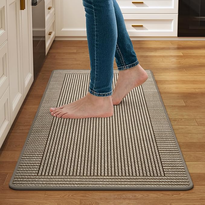 Kitchen Mats for Floor, 17''x30'' Washable Non Slip Absorbent Kitchen Mat, Braided Kitchen Runner Rug, Kitchen Sink Rug, Brown