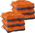 IASEAHK Chair Cushions for Dining Chairs, Seat Cushions for Kitchen Chairs, Indoor Seat Cushions with Ties, Tufted Foam Chair Pads, Non Slip Chair Cushions Set of 6, 15.5" x 15.5" x 4", Orange